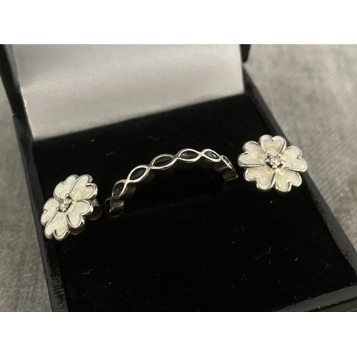 239 - Pandora 925 silver ALE earrings & ring (size P)