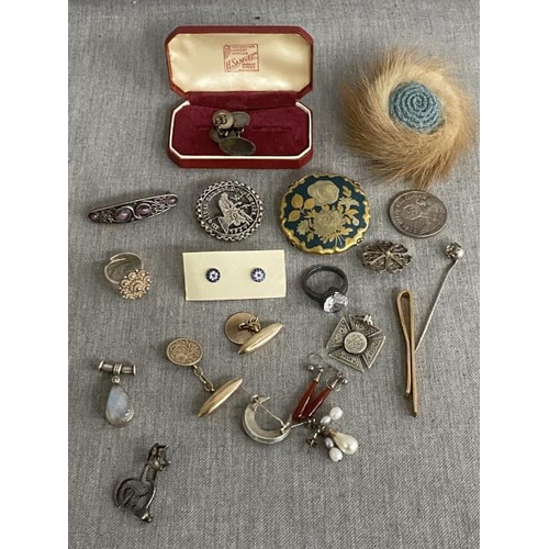 240 - Box of vintage jewellery inc. silver, vintage, rolled gold, moonstone, Rosenthal etc.