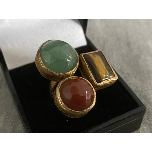 244 - Gold on silver triple cabochon ring (size O)