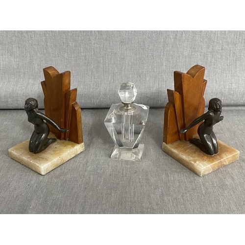 Pair of Art Deco bookends & Art Deco style perfume bottle