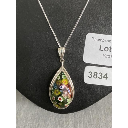 251 - Silver & millefiori pendant on silver chain