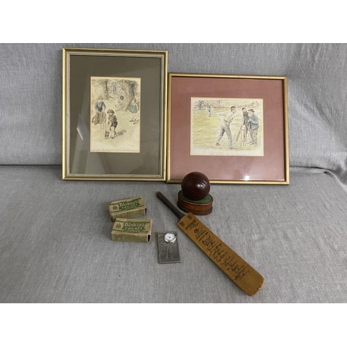 253 - Collection of cricketing memorabilia inc. The Keith Miller autograph Australia 1953 miniature cricke... 