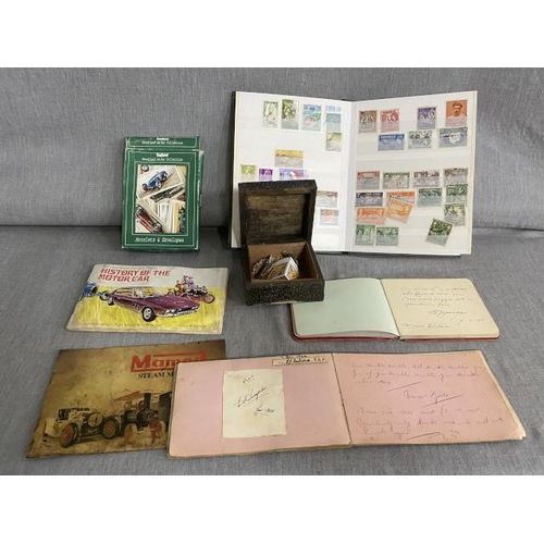 254 - Collection of stamps, 2 autograph books & cigarette cards