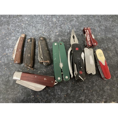 269 - Basket of pocket knives & multi tools inc. Anton,  VW