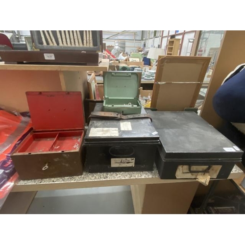 290 - 2 metal document boxes & 2 metal cash boxes (latter with keys)