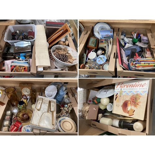 306 - 8 boxes of collectables inc. costume jewellery, figurines, stationery, candles, ceramics, dressing t... 