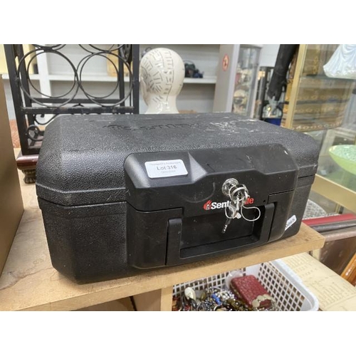 316 - Sentry safe with 2 keys 33W 16H 25D