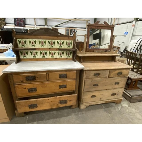 363 - Art Nouveau washstand 135H 106W 48D and a rustic pine dressing chest 155H 92W 46D