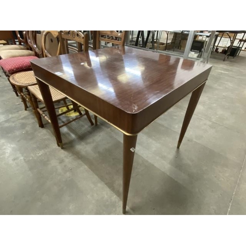 375 - Art Deco mahogany square centre table with brass edging 73H 76W 76D