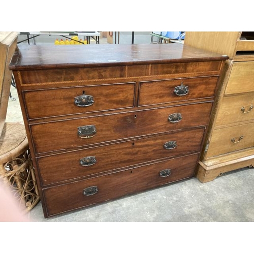 405 - Victorian mahogany inlaid chest of drawers 94H 113W 51D