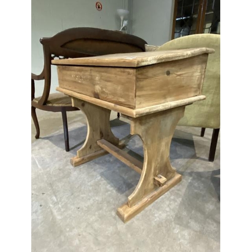 62 - Rustic pine school desk 75H 71W 52D