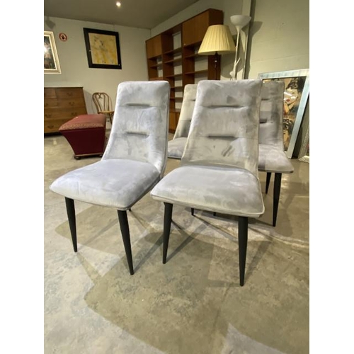 63 - 4 grey velvet upholstered dining chairs 47W (NEW)