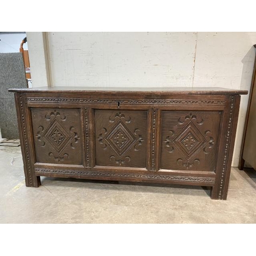 76 - Period carved oak coffer 68H 143W 50D