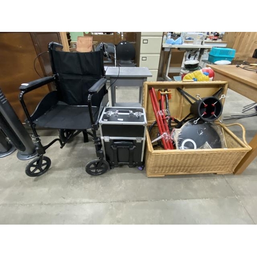 93 - Expedition folding wheelchair, beauty flightcase, wicker linen box 42H 84W 40D etc