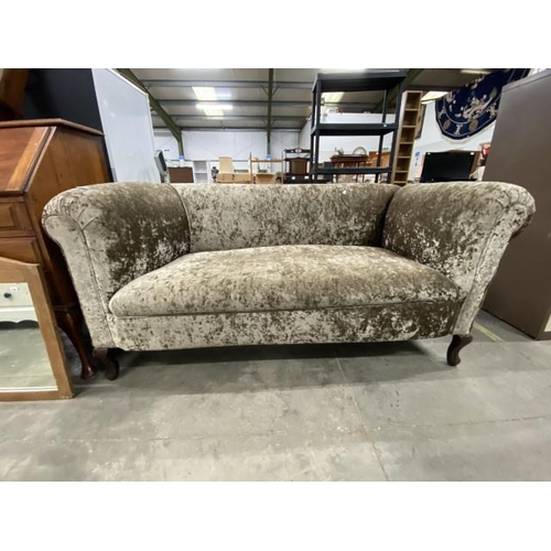 98 - Antique drop end settee upholstered in crushed velvet 165W