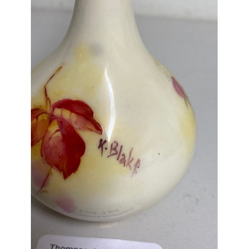 158 - Royal Worcester 2491 bud vase, hand painted and signed by K (Kitty) Blake  10cm high