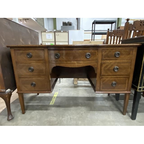 109 - Edwardian inlaid mahogany desk 76H 120W 50D