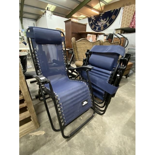 126 - 2 navy 'Trespass' garden chairs 64W