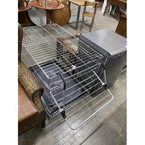 128 - Dog crate 78H 107W 71D with pad & Brabantia radiator drying rack