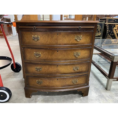 132 - Walnut bow fronted bachelors chest 77H 70W 47D