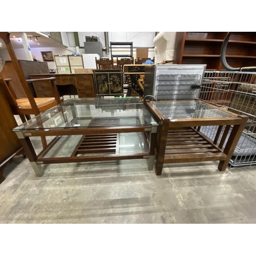 133 - Contemporary walnut effect coffee table 45H 100W 100D and a similar occasional table 50H 60W 60D