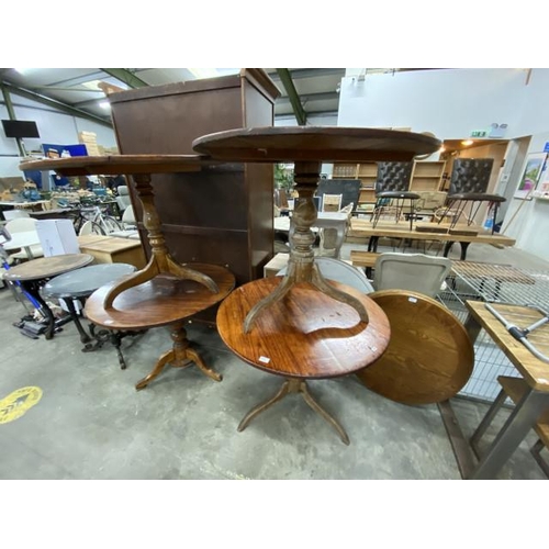 154 - 4 pine bistro tables 71H 89cm diameter etc