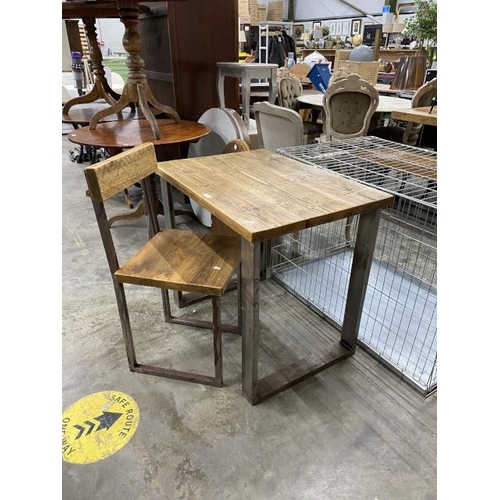 155 - Industrial pine/metal desk 75H 85W 60D with matching chair