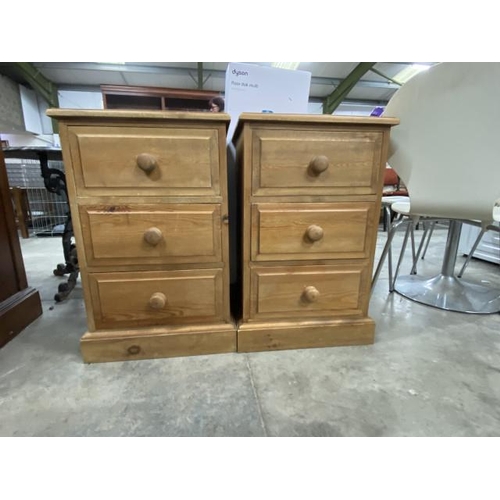 160 - 2 pine 3 drawer bedside chests 74H 47W 41D