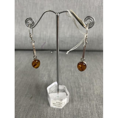 Pair of 925 silver & amber drop earrings