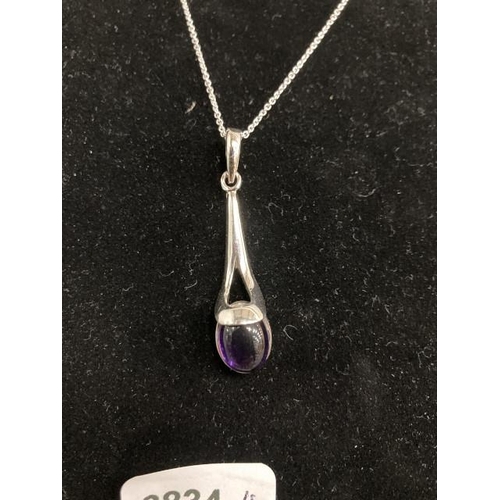 303 - Silver & amethyst pendant on silver chain