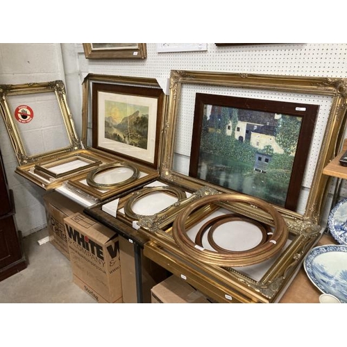 333 - 18 picture frames (16 gilt) some new, oak framed 'Evening in the Highlands' print by Hubert. G Percy... 