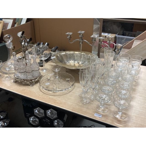 339 - 2 candelabras, ship's decanter, pair of Art Nouveau style wall lights, selection of glasses, cruet s... 