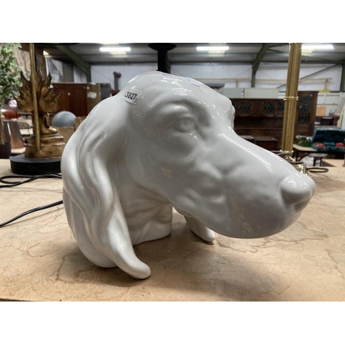 366 - Ceramic white gloss dogs head 19H 20W