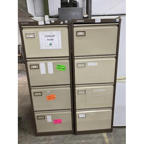 80 - 2 metal 4 drawer filing cabinets 132H 48W 62D (no keys)