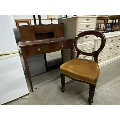 82 - Mahogany ladies writing desk with one key 103H 84W 45D and a Victorian mahogany balloon back chair