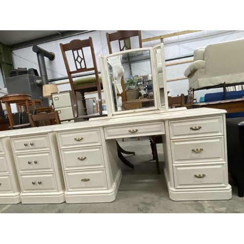 84 - Olympus furniture cream dressing table 137H (including mirror) 143W 48D and a cream 3 drawer chest 7... 