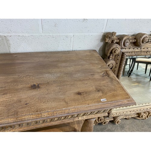 123 - Acacia ‘Oka’ carved console table with 2 drawers 85H 170W 54D and a matching wall mirror 132 x 135cm