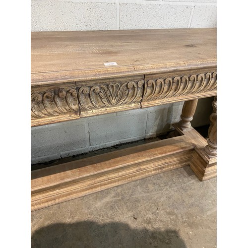 123 - Acacia ‘Oka’ carved console table with 2 drawers 85H 170W 54D and a matching wall mirror 132 x 135cm