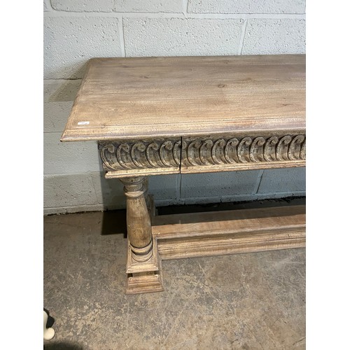 123 - Acacia ‘Oka’ carved console table with 2 drawers 85H 170W 54D and a matching wall mirror 132 x 135cm