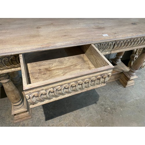 123 - Acacia ‘Oka’ carved console table with 2 drawers 85H 170W 54D and a matching wall mirror 132 x 135cm