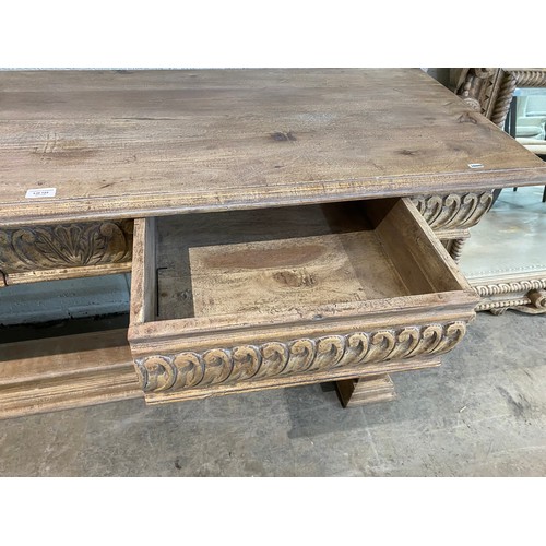 123 - Acacia ‘Oka’ carved console table with 2 drawers 85H 170W 54D and a matching wall mirror 132 x 135cm