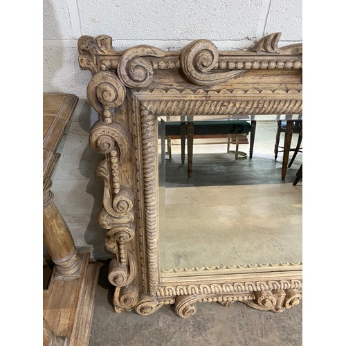 123 - Acacia ‘Oka’ carved console table with 2 drawers 85H 170W 54D and a matching wall mirror 132 x 135cm