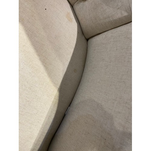 61 - Oatmeal linen upholstered button back settee 140W