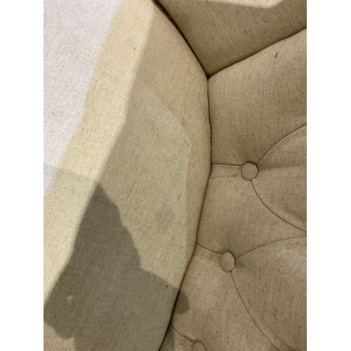 61 - Oatmeal linen upholstered button back settee 140W