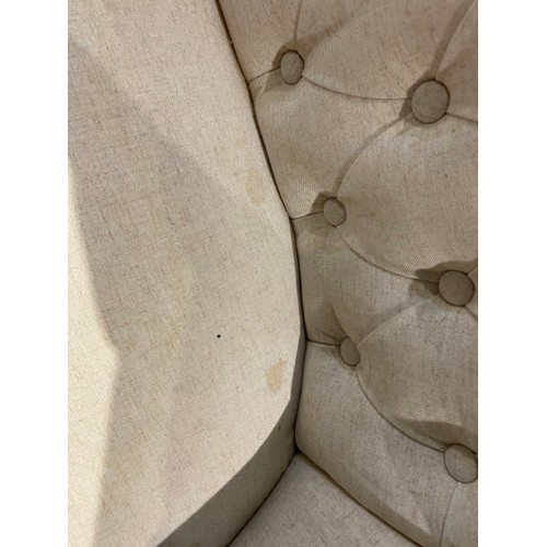 61 - Oatmeal linen upholstered button back settee 140W