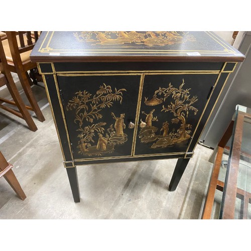 110 - Oriental hand painted cabinet 82H 60W 40D