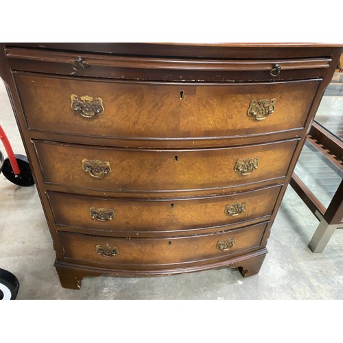 132 - Walnut bow fronted bachelors chest 77H 70W 47D