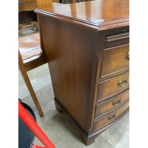 132 - Walnut bow fronted bachelors chest 77H 70W 47D