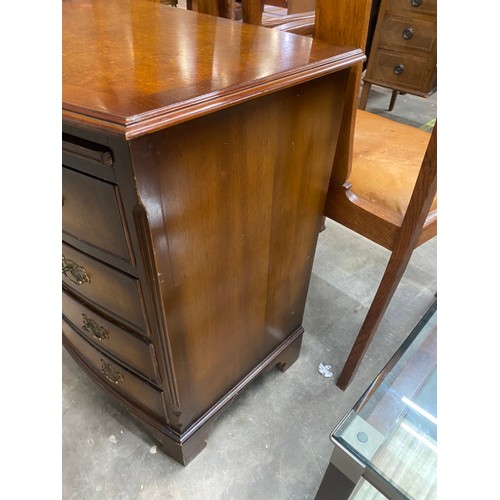 132 - Walnut bow fronted bachelors chest 77H 70W 47D