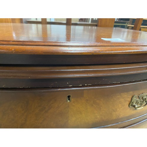 132 - Walnut bow fronted bachelors chest 77H 70W 47D